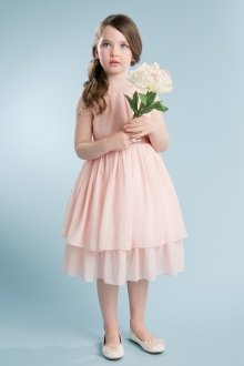 Blush Chiffon Gathered Dress with Sequined Waist Band